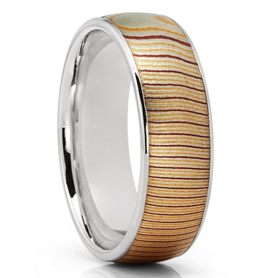 Damascus Wedding Ring - 14k White Gold - Damascus Wedding Band - Engagement Ring