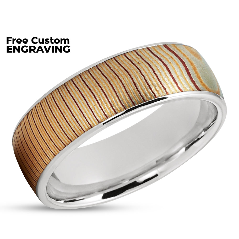 Damascus Wedding Ring - 14k White Gold - Damascus Wedding Band - Engagement Ring