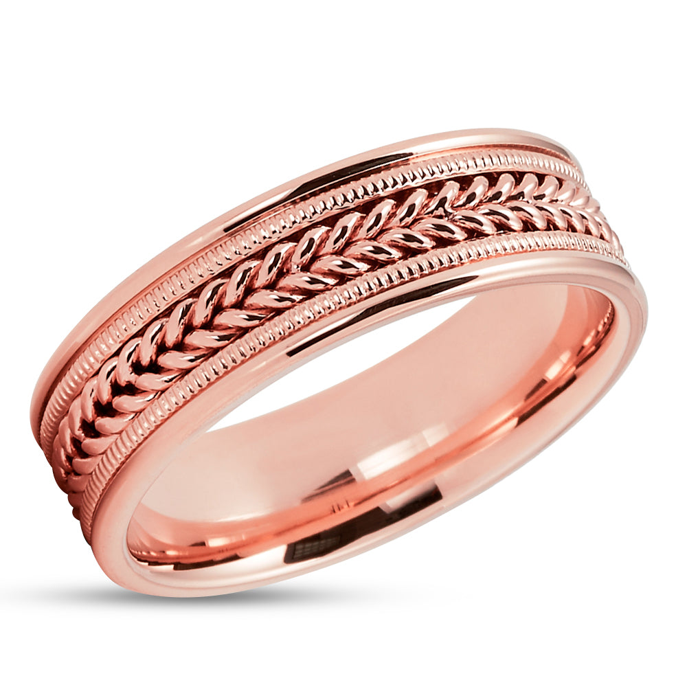 Rose Gold Wedding Ring - Braid Ring - 14k Rose Gold Ring - Wedding Band - Wedding Ring