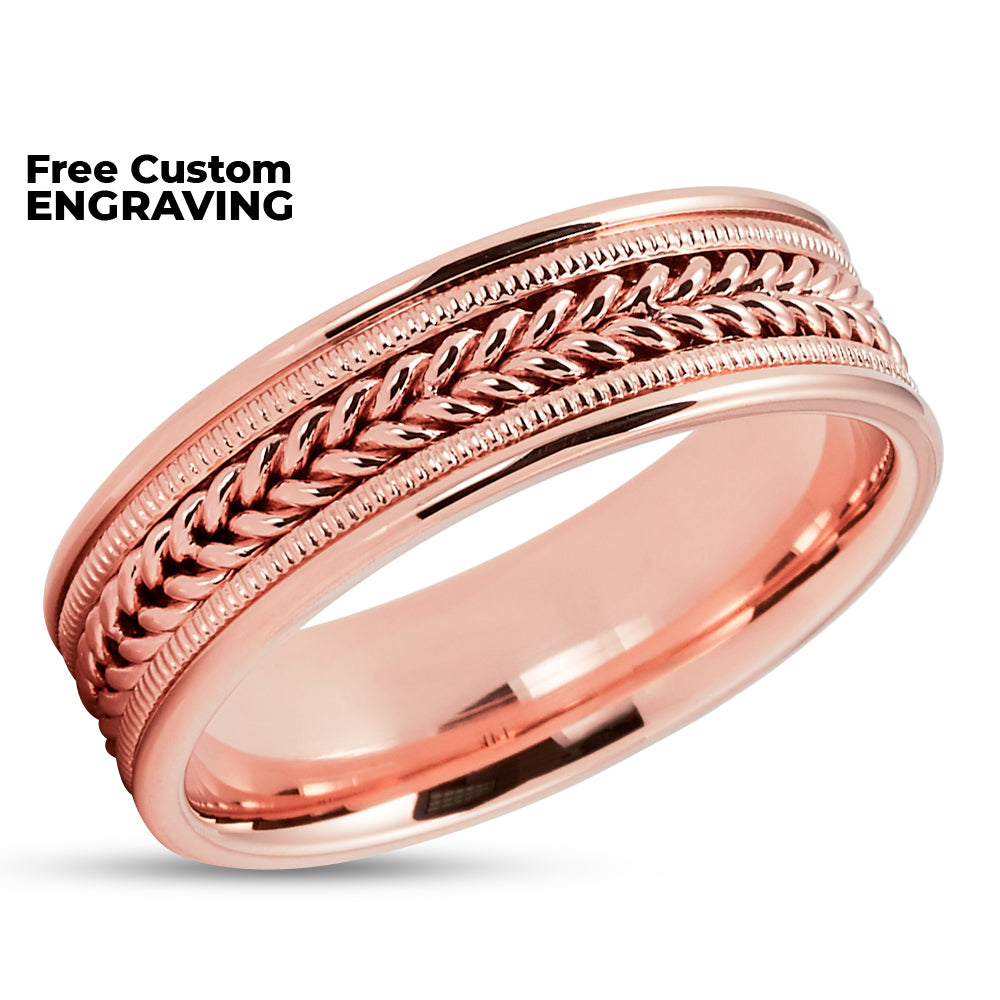 Rose Gold Wedding Ring - Braid Ring - 14k Rose Gold Ring - Wedding Band - Wedding Ring