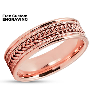 Rose Gold Wedding Ring - Braid Ring - 14k Rose Gold Ring - Wedding Band - Wedding Ring