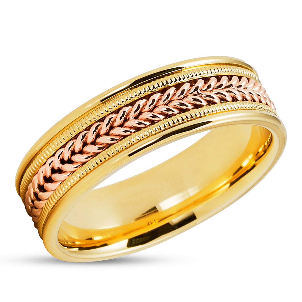 Yellow Gold Wedding Ring - Braid Wedding Ring - 14k Yellow Gold - 14k Rose Gold - Wedding Band