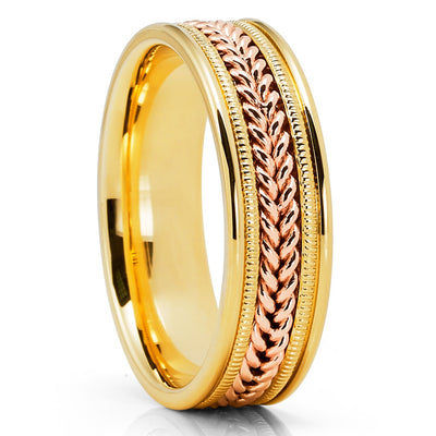 Yellow Gold Wedding Ring - Braid Wedding Ring - 14k Yellow Gold - 14k Rose Gold - Wedding Band