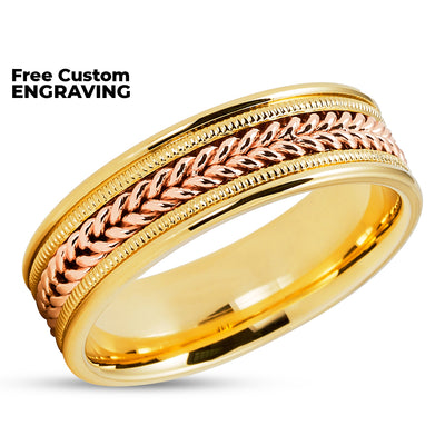 Yellow Gold Wedding Ring - Braid Wedding Ring - 14k Yellow Gold - 14k Rose Gold - Wedding Band