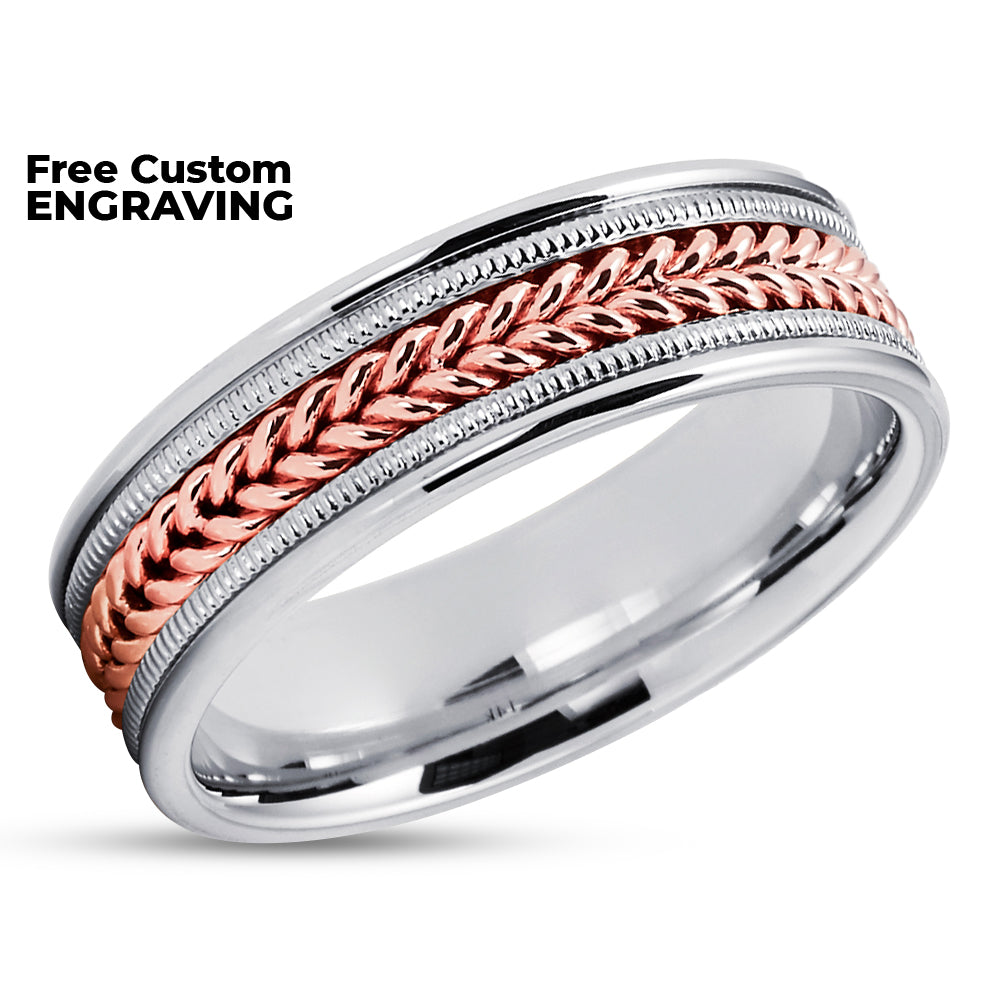 Rose Gold Wedding Ring - Braid Ring -14k Gold Wedding Ring - White Gold Ring - Engagement Ring