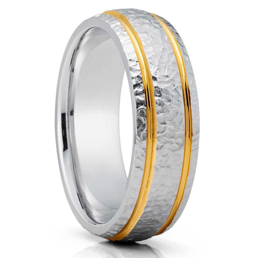 Hammered Wedding Ring - Yellow Gold Wedding Ring - 14K - Dome Wedding Ring - White Gold