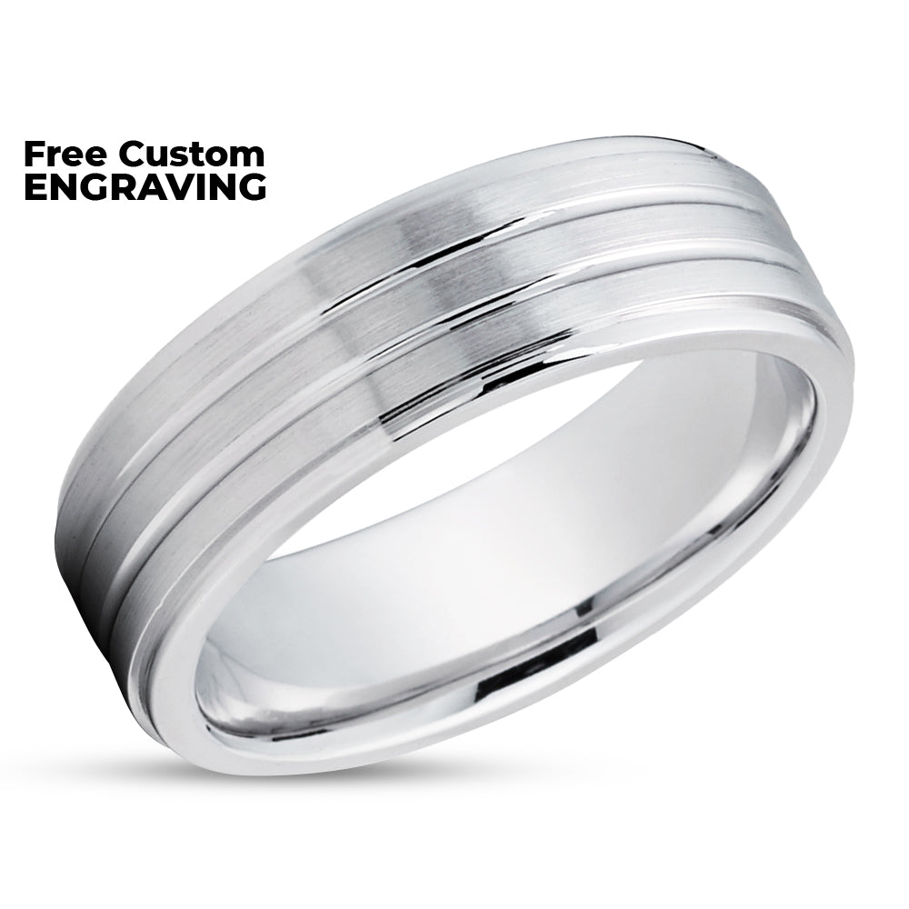 Grooved Wedding Ring - White Gold Ring - Man's Wedding Ring - Woman's Ring - 14k Gold