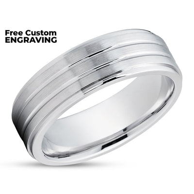 Grooved Wedding Ring - White Gold Ring - Man's Wedding Ring - Woman's Ring - 14k Gold