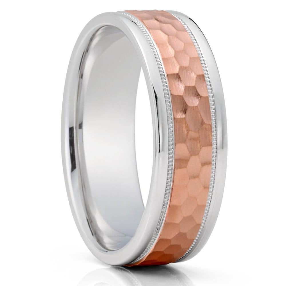 Rose Gold Wedding Ring - Hammered Wedding Ring - Rose Gold Ring - 14k Rose Gold Ring