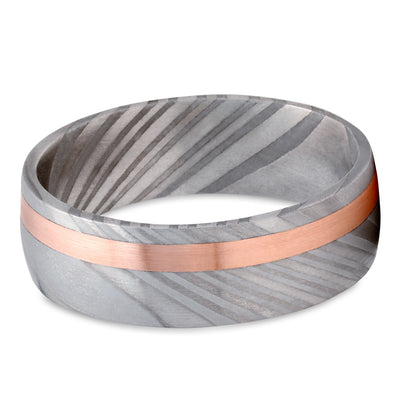 Damascus Steel Wedding Band - Rose Gold Wedding Ring - 14k Rose Gold - Damascus Ring