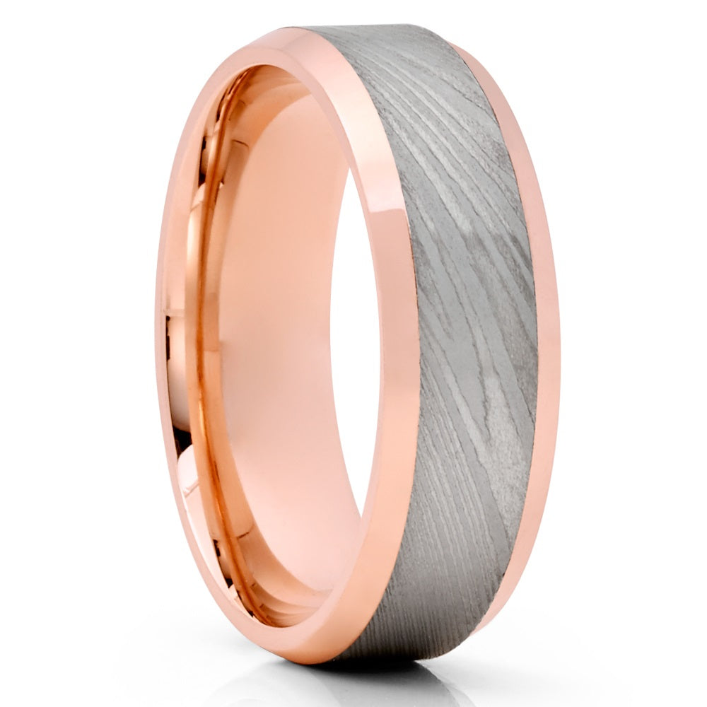 Damascus Wedding Ring - Rose Gold Wedding Ring - 14k Rose Gold - Wedding Band