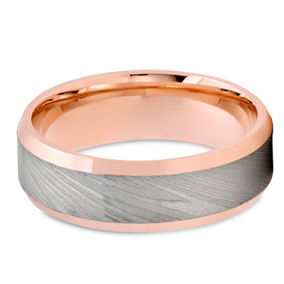 Damascus Wedding Ring - Rose Gold Wedding Ring - 14k Rose Gold - Wedding Band