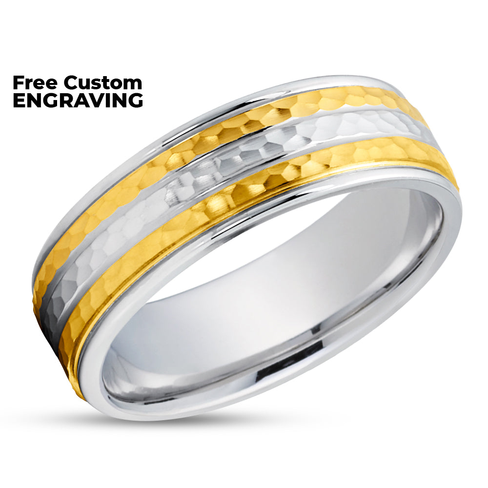Gold Wedding Ring - White Gold Wedding Ring - Hammered Wedding Ring - 14k Yellow Gold