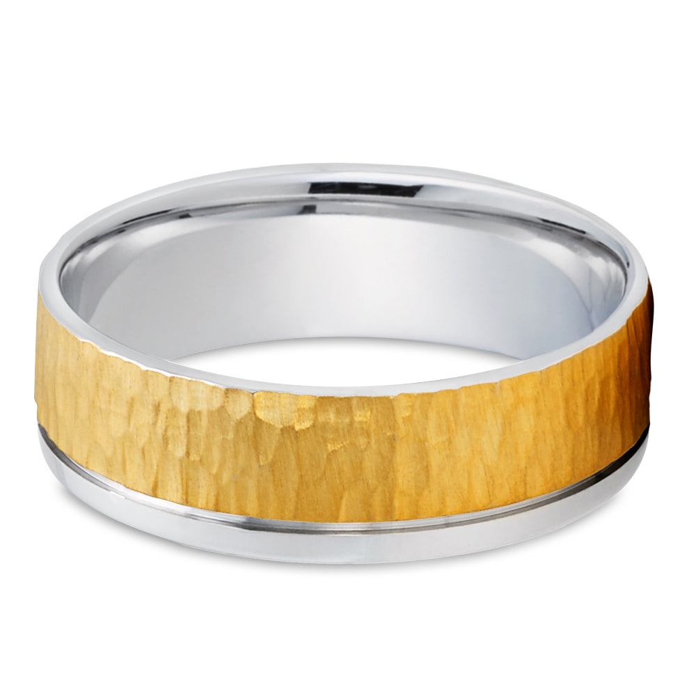 Yellow Gold Wedding Ring - Hammered Wedding Ring - 14k Gold Ring - White Gold Band - Unique