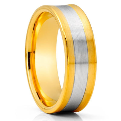 Yellow Gold Wedding Ring - White Gold Ring - 14K Gold Ring - Anniversary Ring - Concave Ring