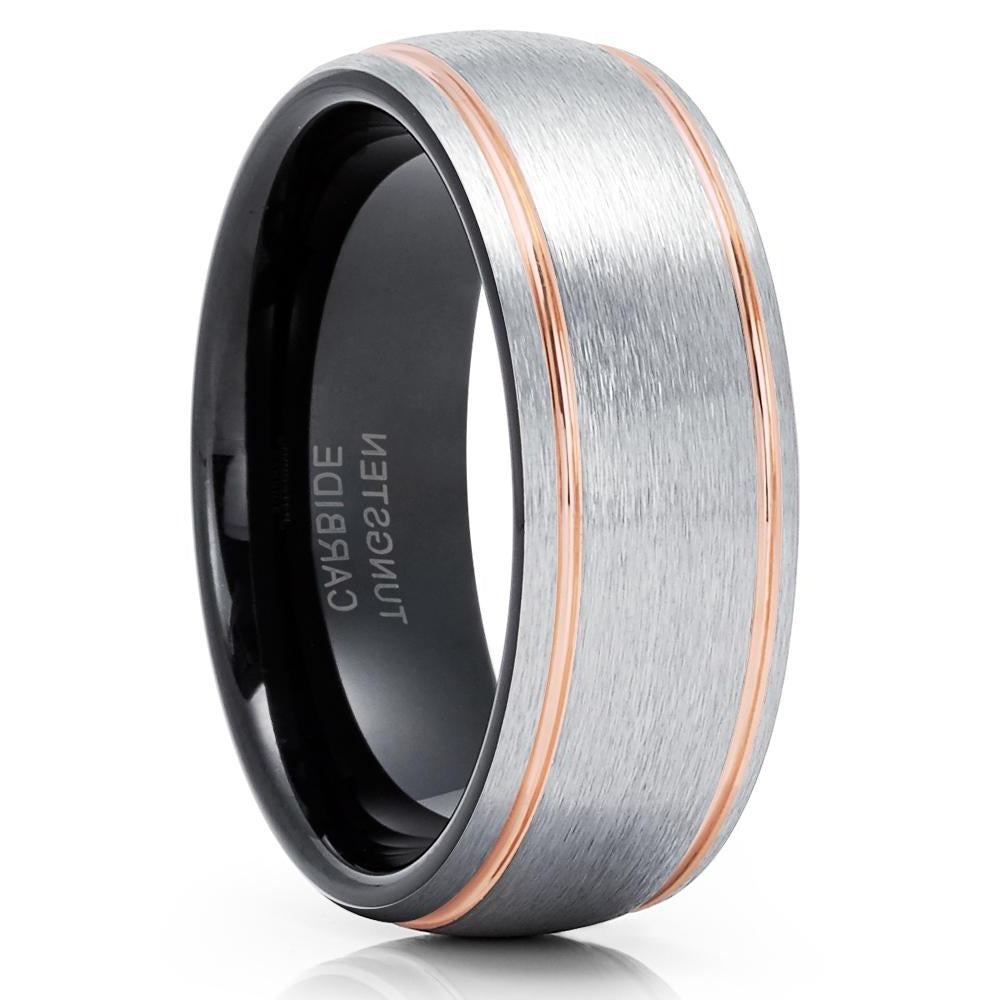 Rose Gold Wedding Ring - Tungsten Wedding Ring - Black Tungsten Ring - Wedding Ring