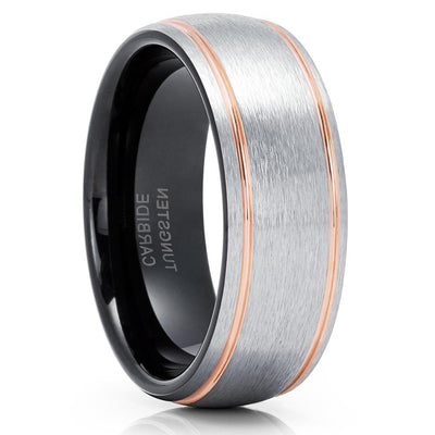 Rose Gold Wedding Ring - Tungsten Wedding Ring - Black Tungsten Ring - Wedding Ring