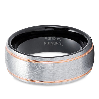 Rose Gold Wedding Ring - Tungsten Wedding Ring - Black Tungsten Ring - Wedding Ring