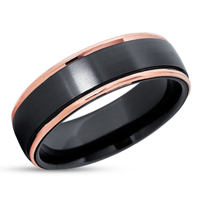 Black Zirconium Wedding Ring - Rose Gold Wedding Ring - Black Zirconium Ring - 14k