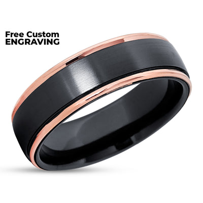 Black Zirconium Wedding Ring - Rose Gold Wedding Ring - Black Zirconium Ring - 14k