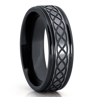 Zirconium Wedding Ring - Black Wedding Ring - Infinity Ring - Black Wedding Band - Ring