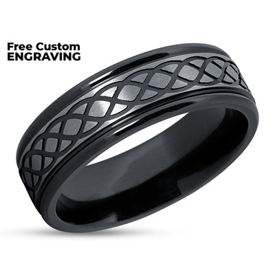 Zirconium Wedding Ring - Black Wedding Ring  - Infinity Ring - Black Wedding Band - Ring