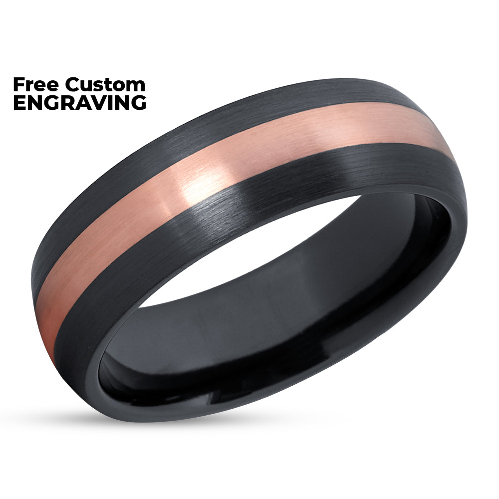 Black Zirconium Ring - Rose Gold Wedding Ring - 14k Rose Gold - Zirconium Ring
