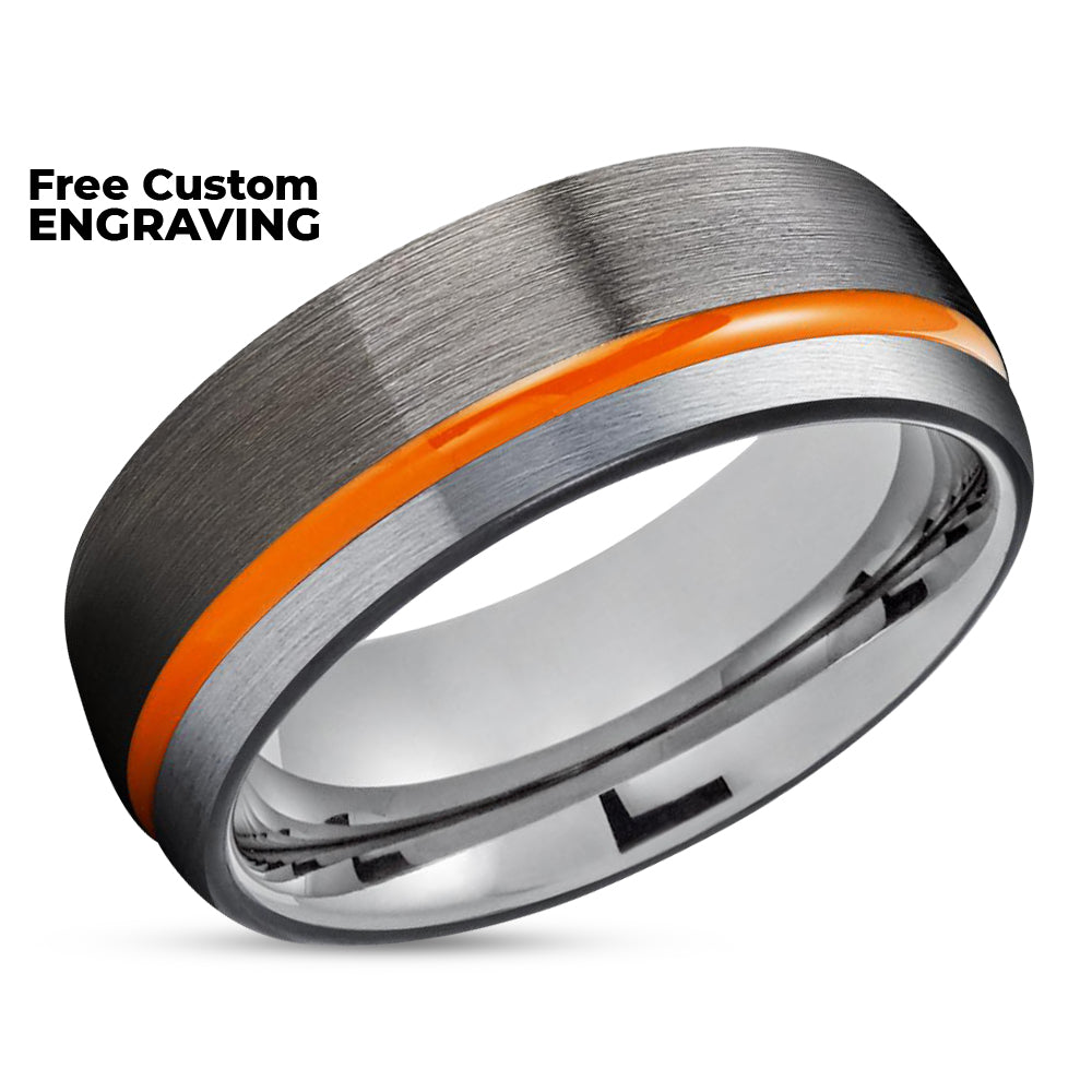 Gunmetal Tungsten Ring - Orange Tungsten Ring - Anniversary Ring - Black Tungsten Ring