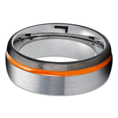 Orange Tungsten Wedding Band - Orange Wedding Ring - Black Tungsten Ring - Gunmetal