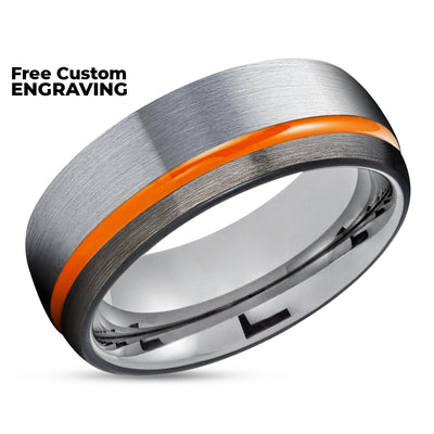 Orange Tungsten Wedding Band - Orange Wedding Ring - Black Tungsten Ring - Gunmetal