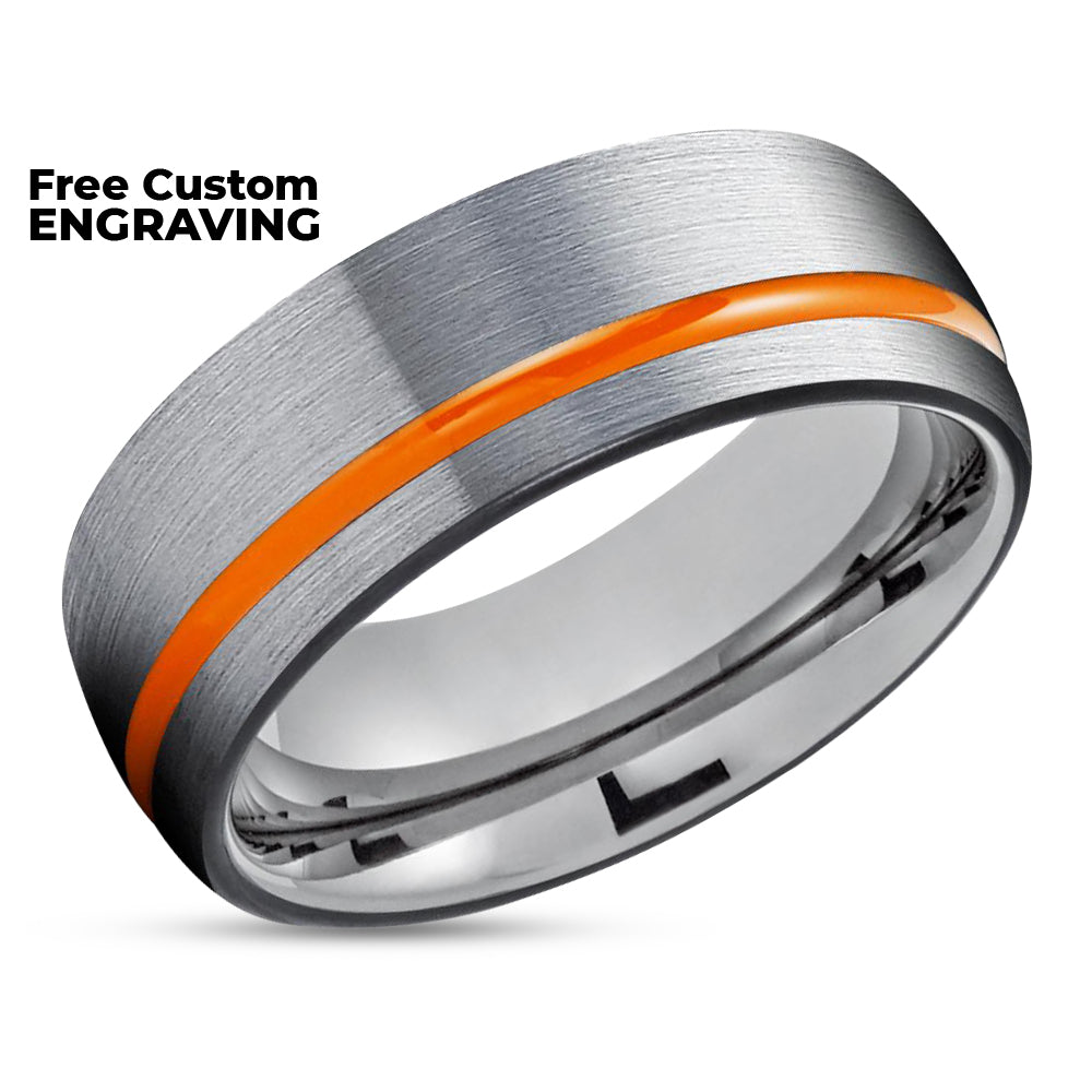Orange Tungsten Wedding Band - Black Tungsten Wedding Ring - Gray Tungsten - Gunmetal