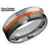 Gunmetal Tungsten Wedding Ring - Orange Tungsten Ring - Black Tungsten Ring - Brush