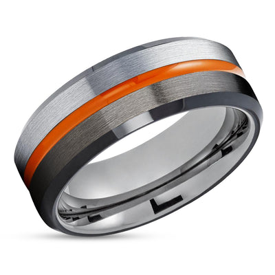 Gunmetal Tungsten Wedding Ring - Orange Tungsten Ring - Black Tungsten Ring - Brush