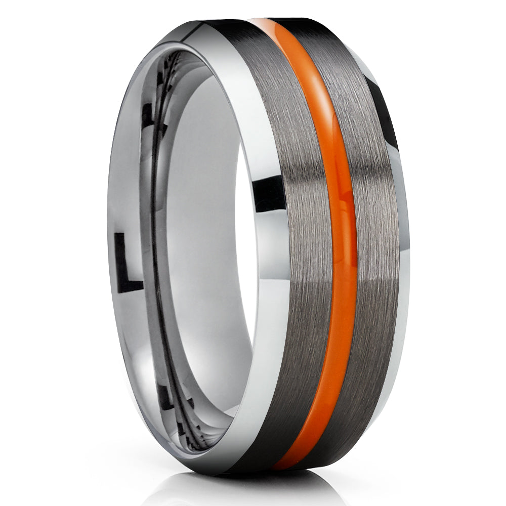 Gunmetal Tungsten Ring - Orange Tungsten Ring - Tungsten Carbide - Men & Women Ring