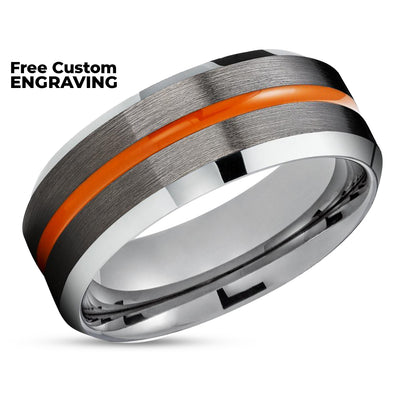 Gunmetal Tungsten Ring - Orange Tungsten Ring - Tungsten Carbide - Men & Women Ring