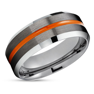 Gunmetal Tungsten Ring - Orange Tungsten Ring - Tungsten Carbide - Men & Women Ring