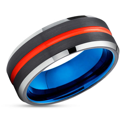 Orange Tungsten Wedding Band - Orange Tungsten Ring - Blue Tungsten Ring - Black Ring