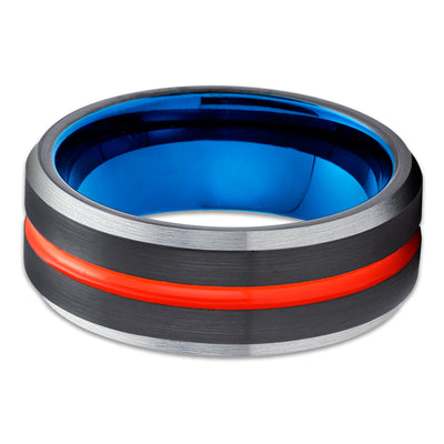 Orange Tungsten Wedding Ring - Black Tungsten Ring - Black Tungsten Wedding Ring