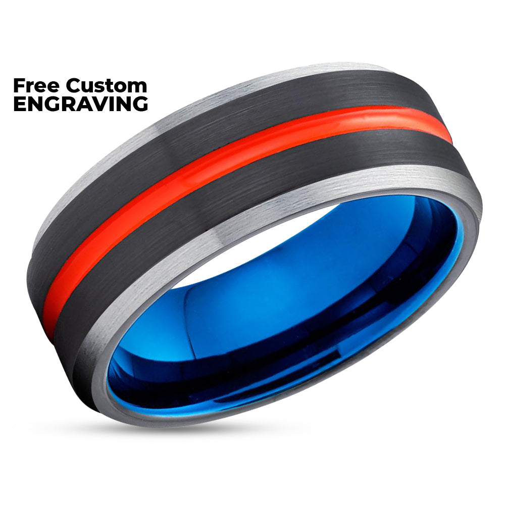 Orange Tungsten Wedding Ring - Black Tungsten Ring - Black Tungsten Wedding Ring