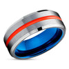 Blue Tungsten Wedding Band - Orange Tungsten Ring - Orange Wedding Ring - Silver