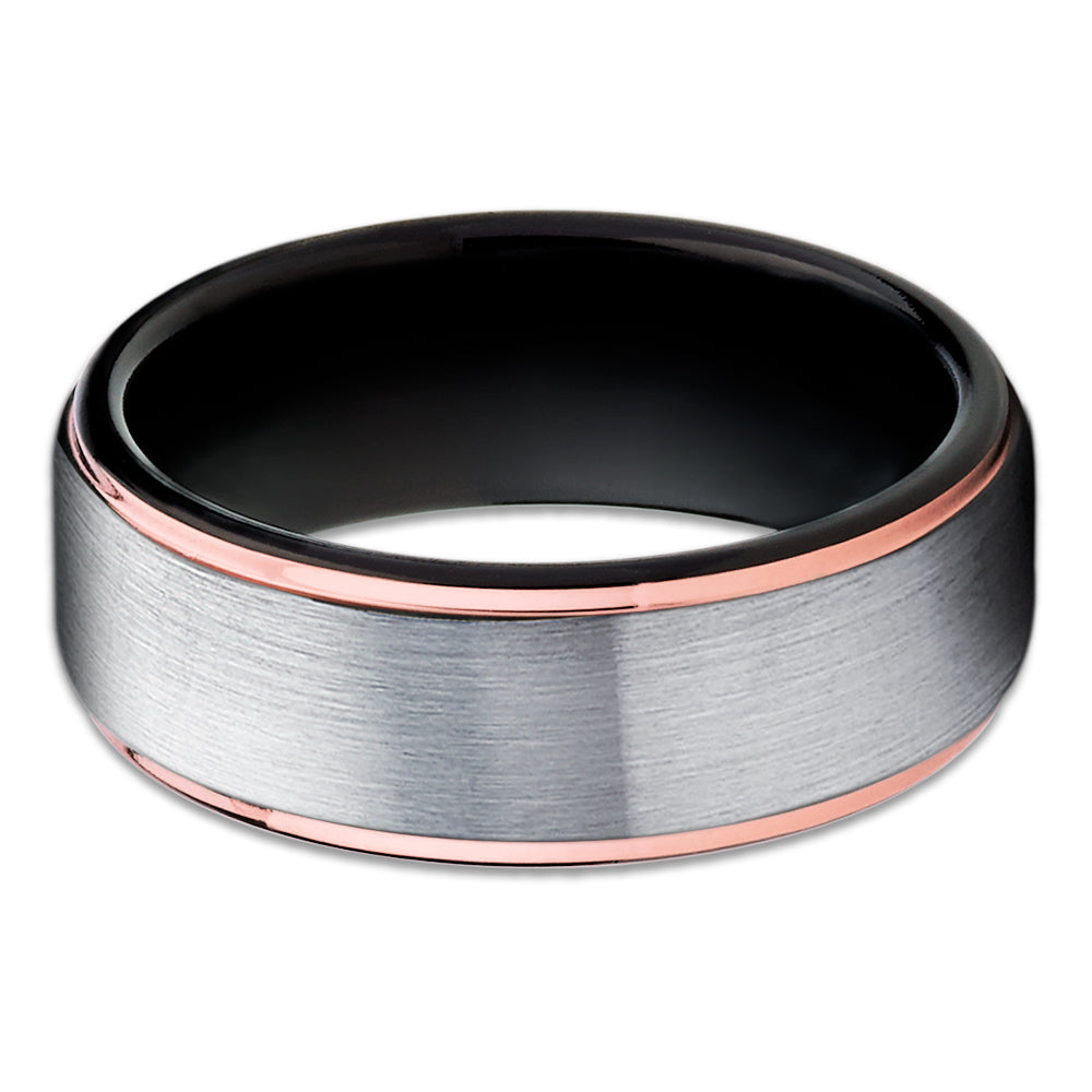 Black Tungsten Wedding Band - Black Tungsten Ring - Rose Gold - Tungsten Carbide Ring