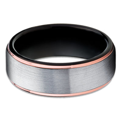 Black Tungsten Wedding Band - Black Tungsten Ring - Rose Gold - Tungsten Carbide Ring