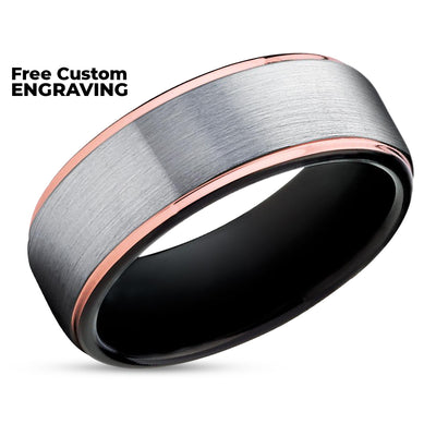 Black Tungsten Wedding Band - Black Tungsten Ring - Rose Gold - Tungsten Carbide Ring