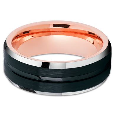 Rose Gold Tungsten Ring - Black Wedding Ring - Rose Gold Tungsten Ring - Engagement
