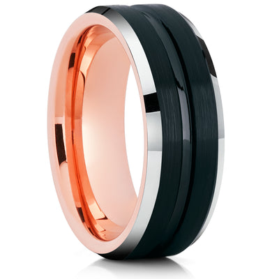 Rose Gold Tungsten Ring - Black Wedding Ring - Rose Gold Tungsten Ring - Engagement