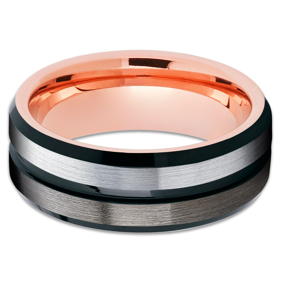 Gunmetal Tungsten Wedding Ring - Black Tungsten Ring - Rose Gold Tungsten Ring - Brush