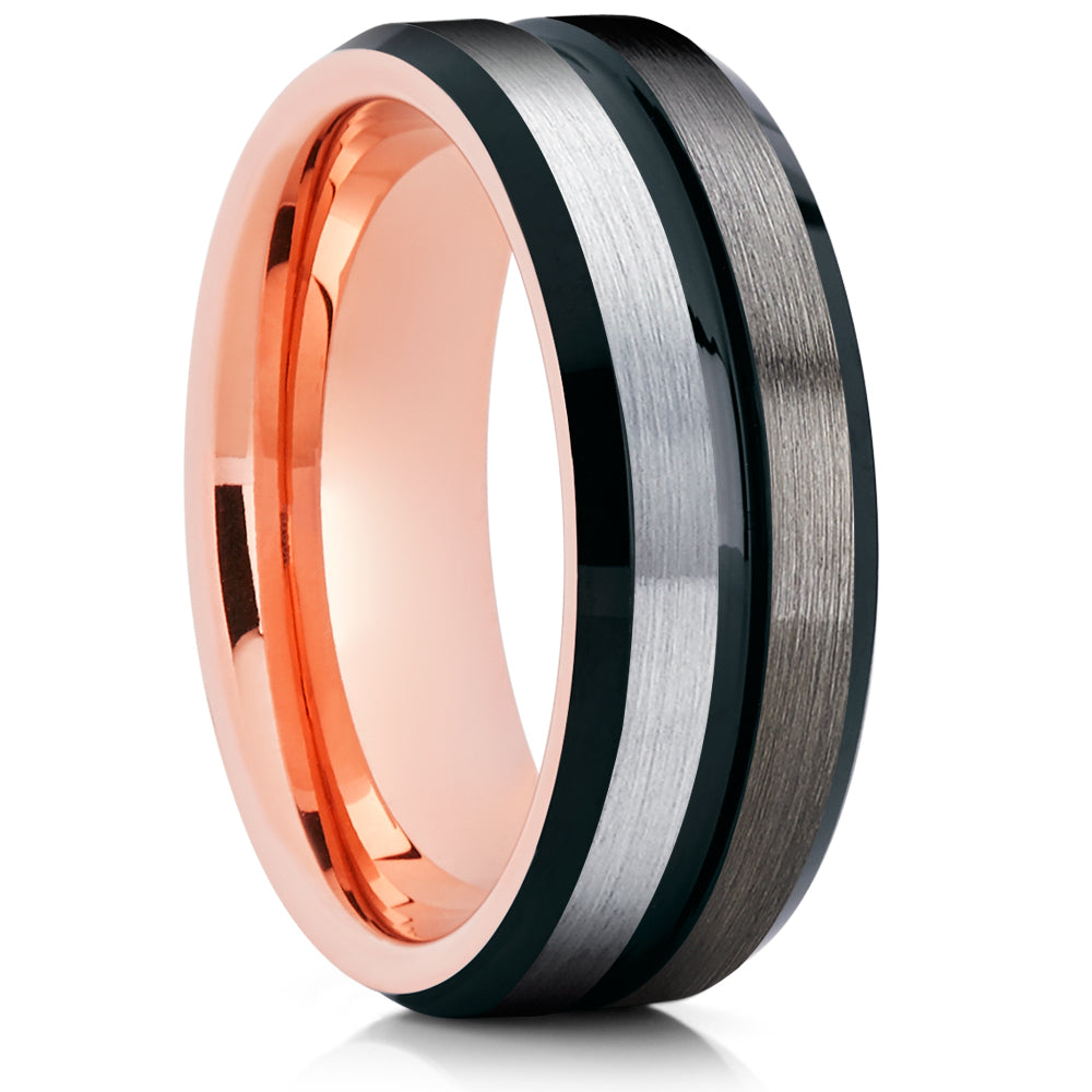 Gunmetal Tungsten Wedding Ring - Black Tungsten Ring - Rose Gold Tungsten Ring - Brush