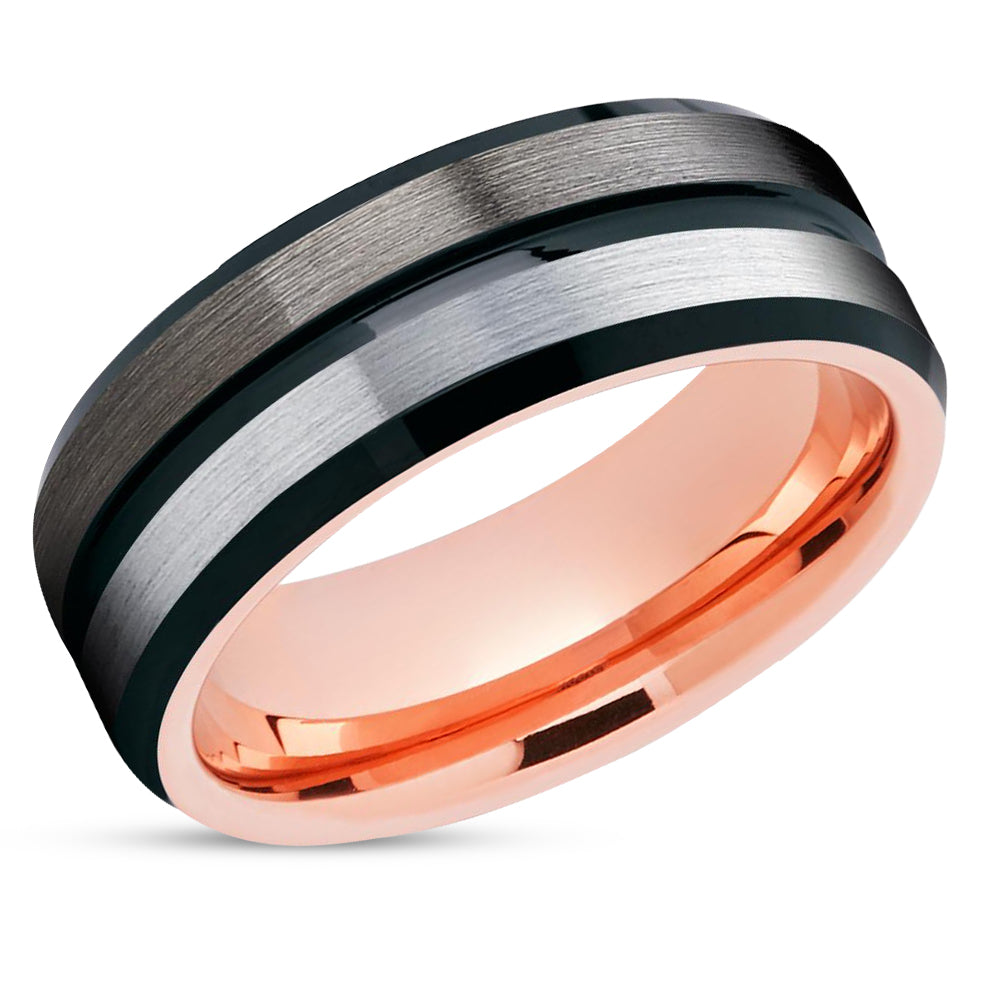 Gunmetal Tungsten Wedding Ring - Black Tungsten Ring - Rose Gold Tungsten Ring - Brush
