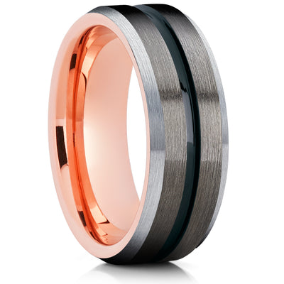 Rose Gold Tungsten Ring - Black Ring - Rose Gold Tungsten Wedding Band - Gunmetal Ring