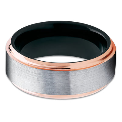 Black Wedding Band - Rose Gold Tungsten - Tungsten Wedding Ring - Men's Ring